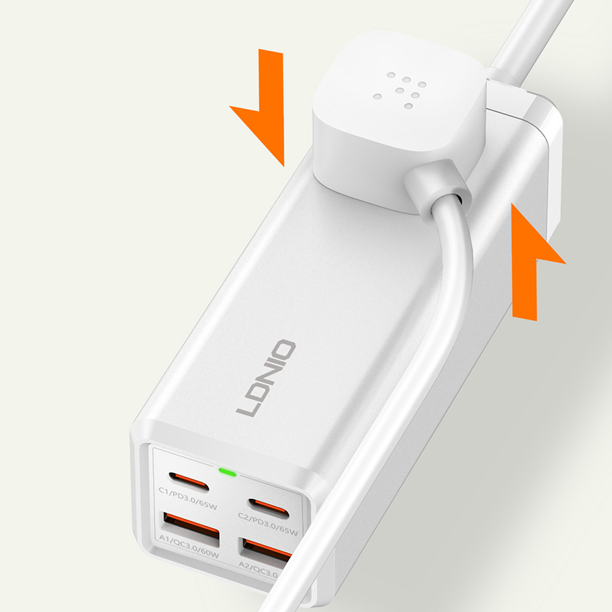 Ldnio Su1441 2500W Fita de Energia Padrão dos EUA com 2 USB-C &amp; 2 USB-a 65W Alta Potência - Fita de Extensão Multi Tomada