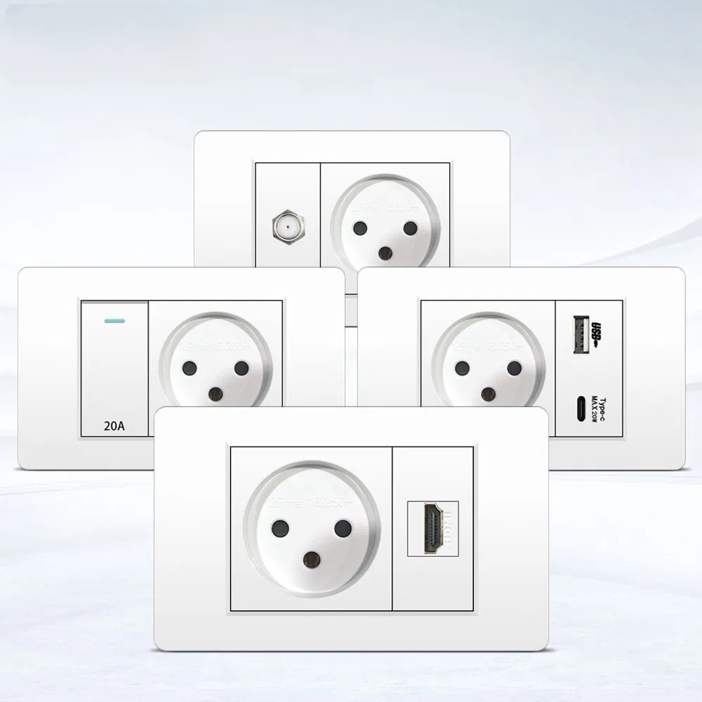 Tomada de parede USB com carregamento rápido, interruptor de luz, branca, PC retardante de chama