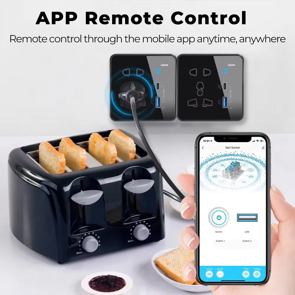 Tomada Universal Inteligente 10A Zigbee Tuya WiFi Sem Fio USB Tipo C com Alexa e Google Home Casa Inteligente