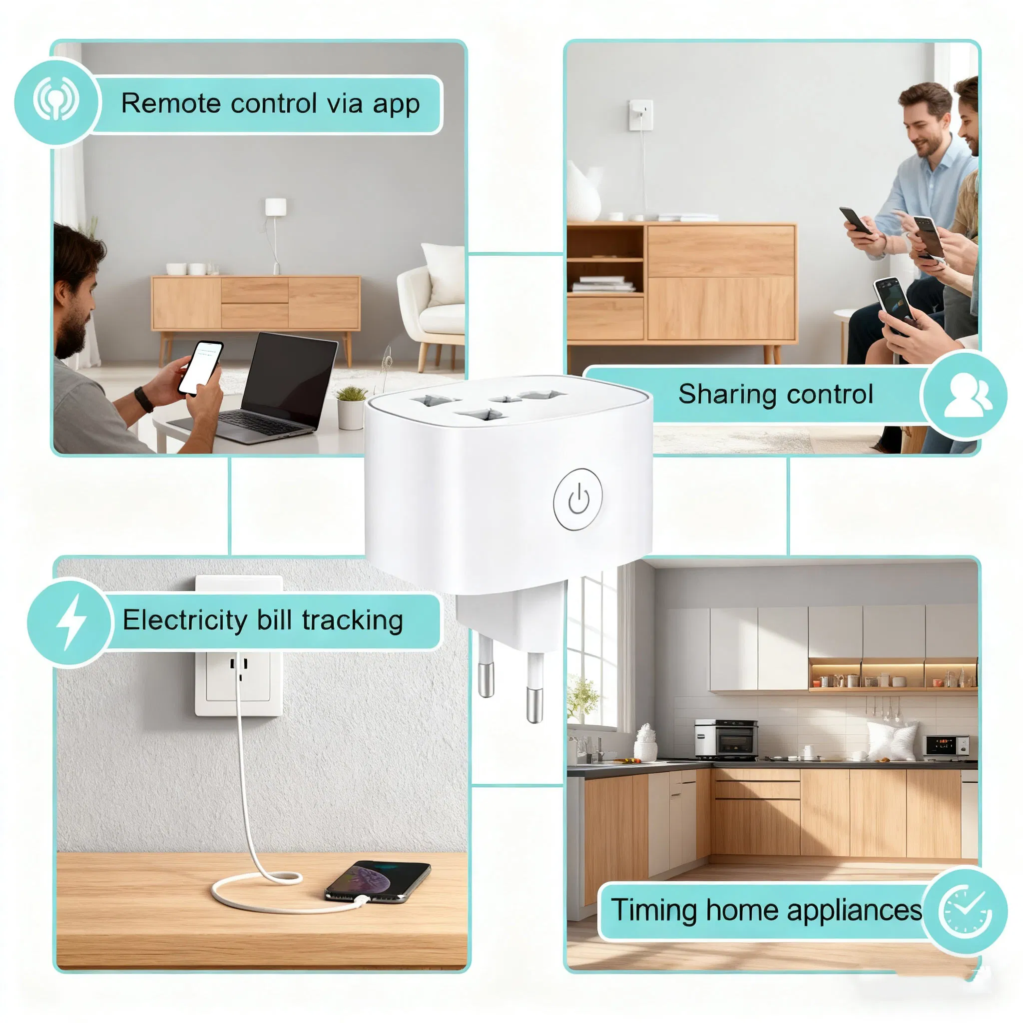 Tomada Inteligente WiFi Zigbee da UE com Monitoramento de Energia, Apresentando Design Invertido, Uso em Toda a Casa
