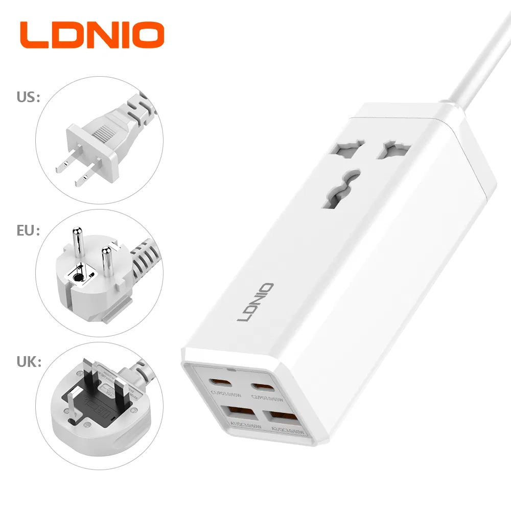 Ldnio Sc1418 Agente de Atacado OEM ODM Fita de Energia de Mesa de Alta Potência com 2 USB-C e 2 USB-a Fita de Energia