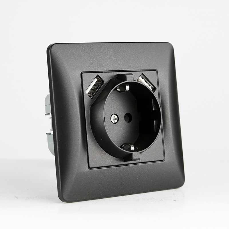 Tomada de parede com carregador USB com duas portas, tomada de carregamento tipo A, tomada de energia europeia