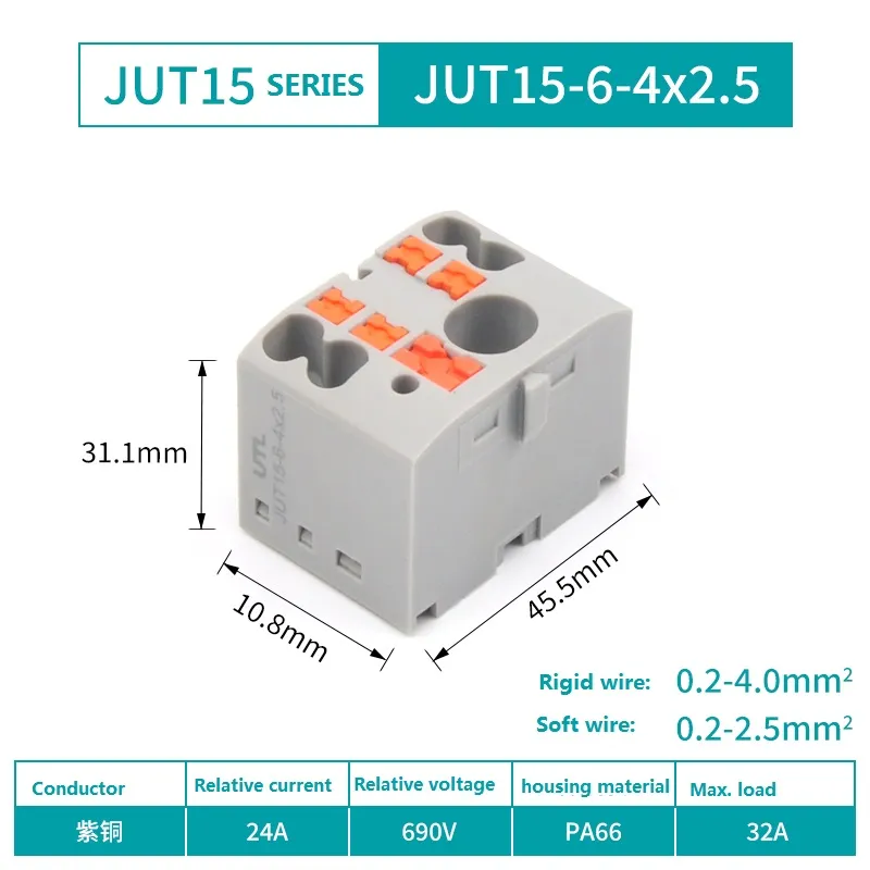 Conector de Terminal de Plugue de Alimentação Através de Conexão Equivalente Ptfix 6-4X2, 5 2.5mm2