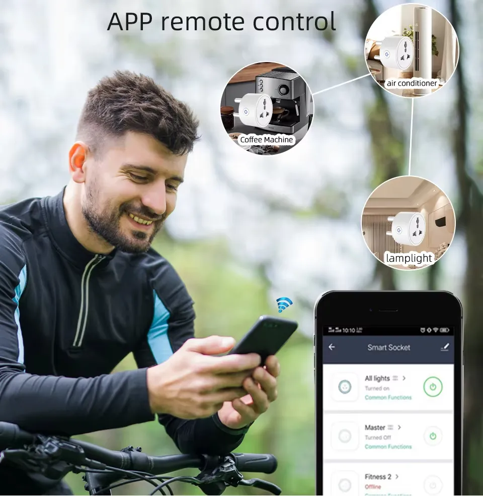 Adaptador de Plugue Inteligente Tuya Índia África do Sul para Tomada Universal Inteligente com Monitor de Energia Alexa Google, 6 Modos de Temporização, Controle em Grupo