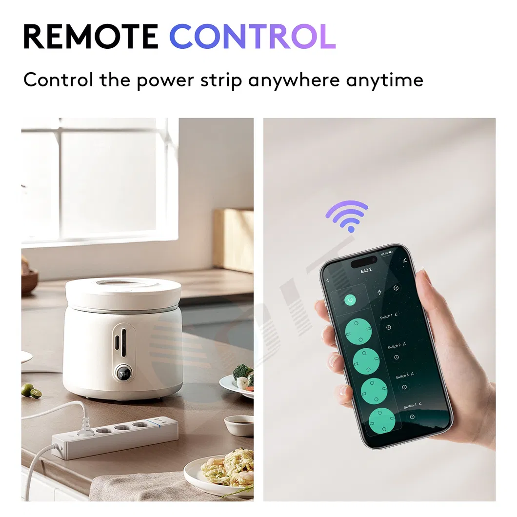 Protetor de Surto com Controle Remoto, USB, Tomada Inteligente com Plugue EU