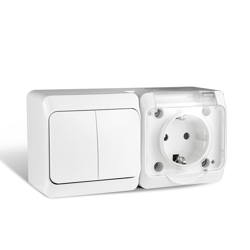 Padrão da UE IP54 Interruptor de parede elétrico com botão pressionado, montado na superfície, à prova d'água, à prova de poeira, à prova de intempéries, para uso externo, material PC