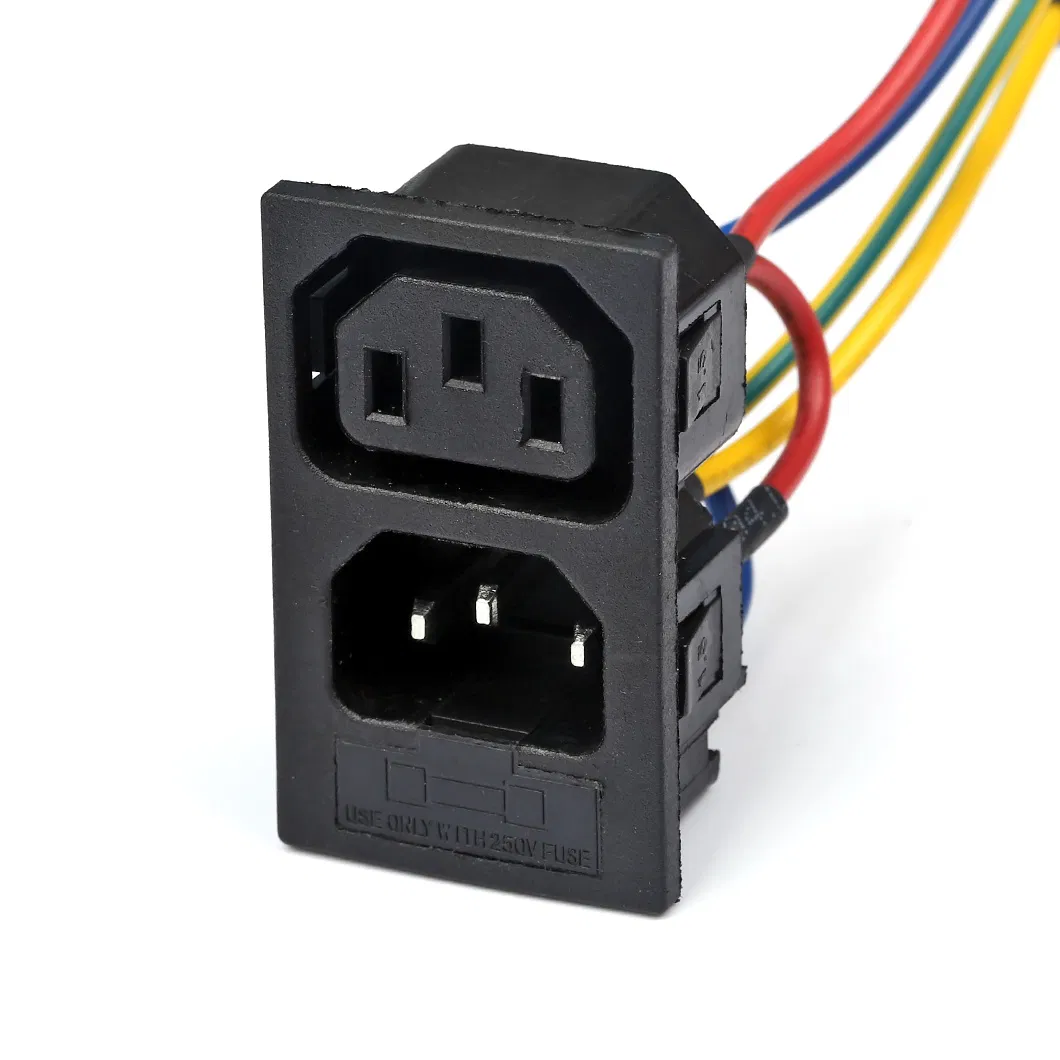 Conector AC Design Integrado C13+C14+10A 250V Fusível Tomada Macho+Fêmea Soquete