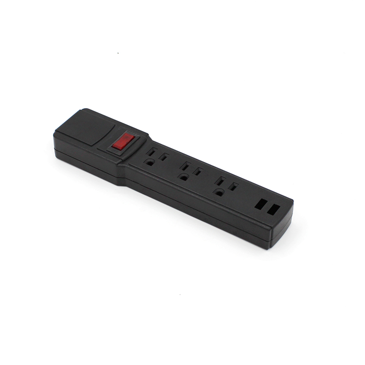 Protetor de Surto Bayu New Design Preto com Botão de Proteção Contra Sobrecarga Unidade de Energia Us 3-Outlets com Interruptor e USB para Móveis de Casa