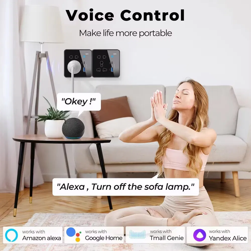 Tomada Universal Inteligente 10A Zigbee Tuya WiFi Sem Fio USB Tipo C com Alexa e Google Home Casa Inteligente