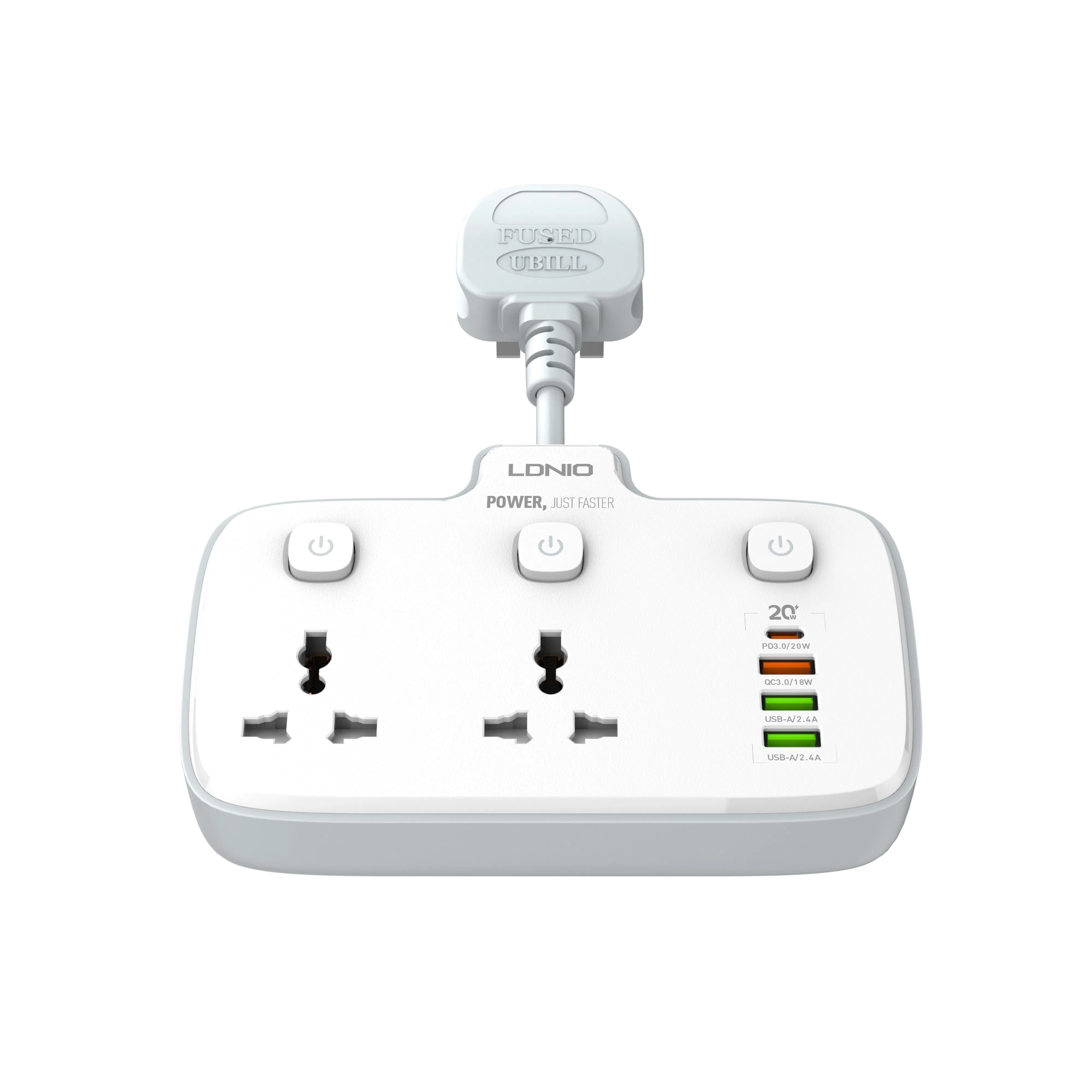 Ldnio Sc2413 Tomadas Universais 4 Portas USB de Carregamento Rápido para Celulares Carregador de Parede com Proteção contra Sobretensão Soquete de Extensão
