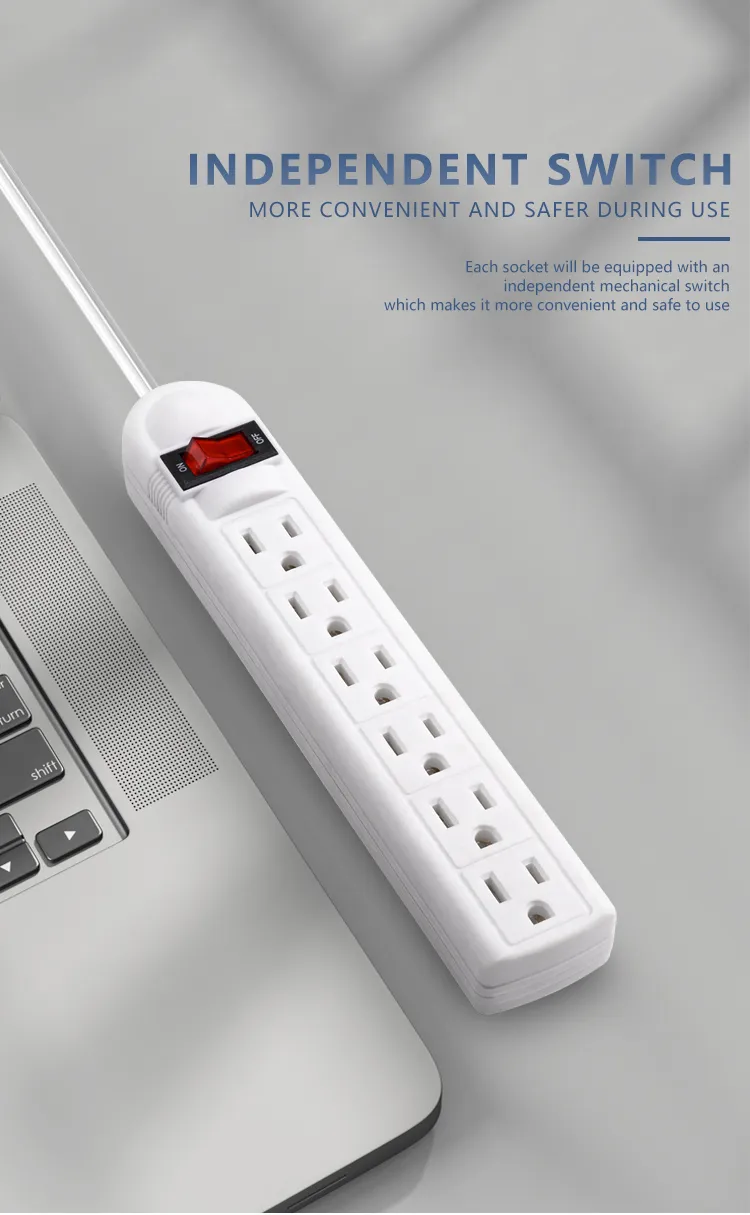 Protetor de Surto Americano 6 Tomada AC com Portas de Carregamento USB Extensão Personalizada de Filtro de Linha