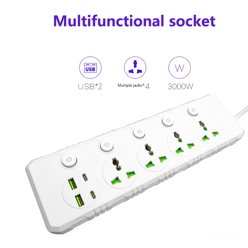 3000W Fitas de Energia Multi Plug de Alta Potência com 2 M Fio