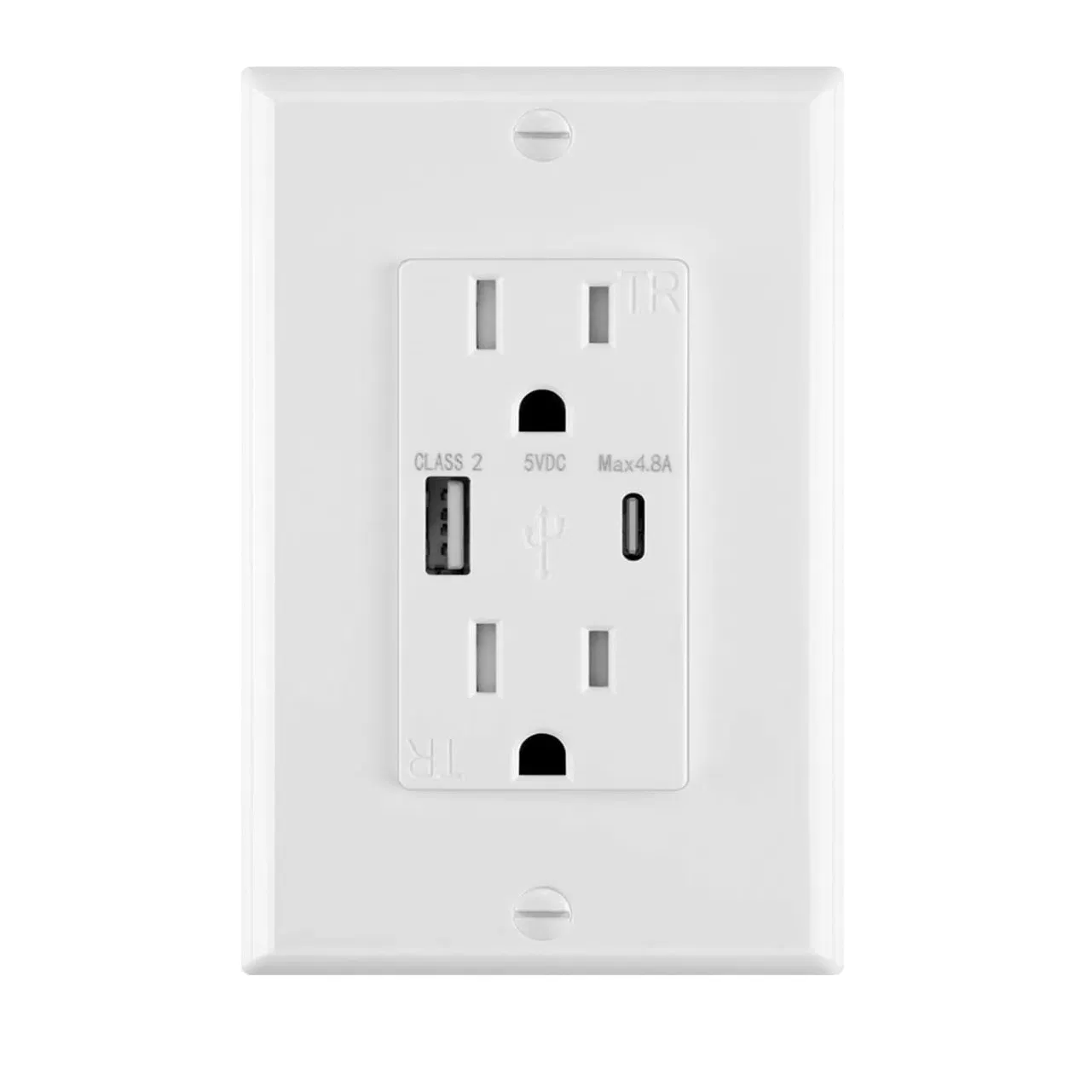 Tomada padrão dos EUA com USB tipo A e soquete de carregamento rápido tipo C