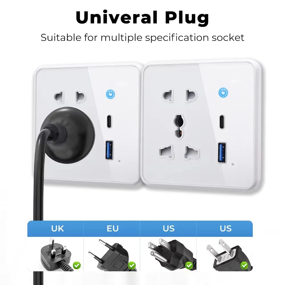 Tomada Universal Inteligente 10A Zigbee Tuya WiFi Sem Fio USB Tipo C com Alexa e Google Home Casa Inteligente