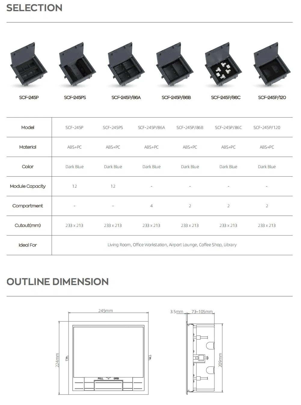 Dimensões e tamanhos disponíveis
