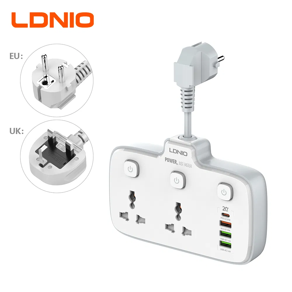Ldnio Sc2413 Tomadas Universais 4 Portas USB de Carregamento Rápido para Celulares Carregador de Parede com Proteção contra Sobretensão Soquete de Extensão