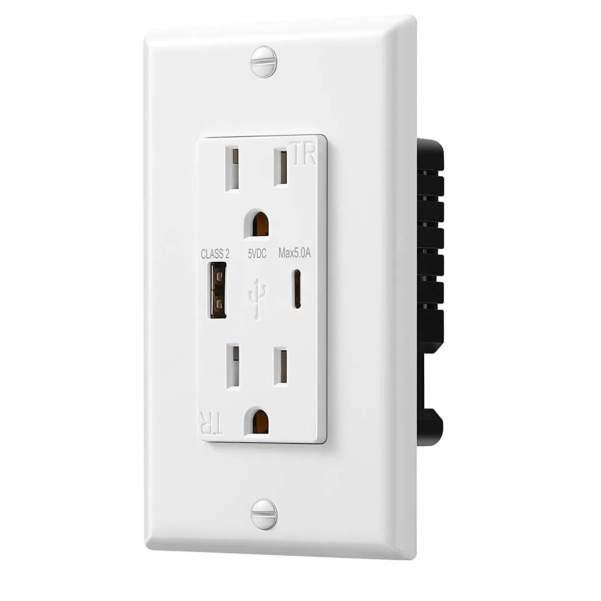 Tomada padrão dos EUA com USB tipo A e soquete de carregamento rápido tipo C