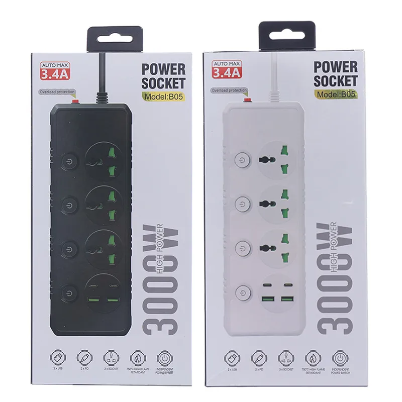 Preço Baixo Alta Potência Régua Universal 2 M Fio Proteção Contra Sobrecarga Régua de Energia
