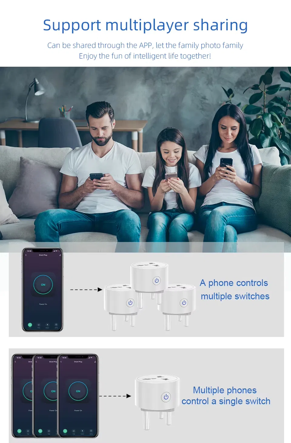 Adaptador de Plugue Inteligente Tuya Índia África do Sul para Tomada Universal Inteligente com Monitor de Energia Alexa Google, 6 Modos de Temporização, Controle em Grupo