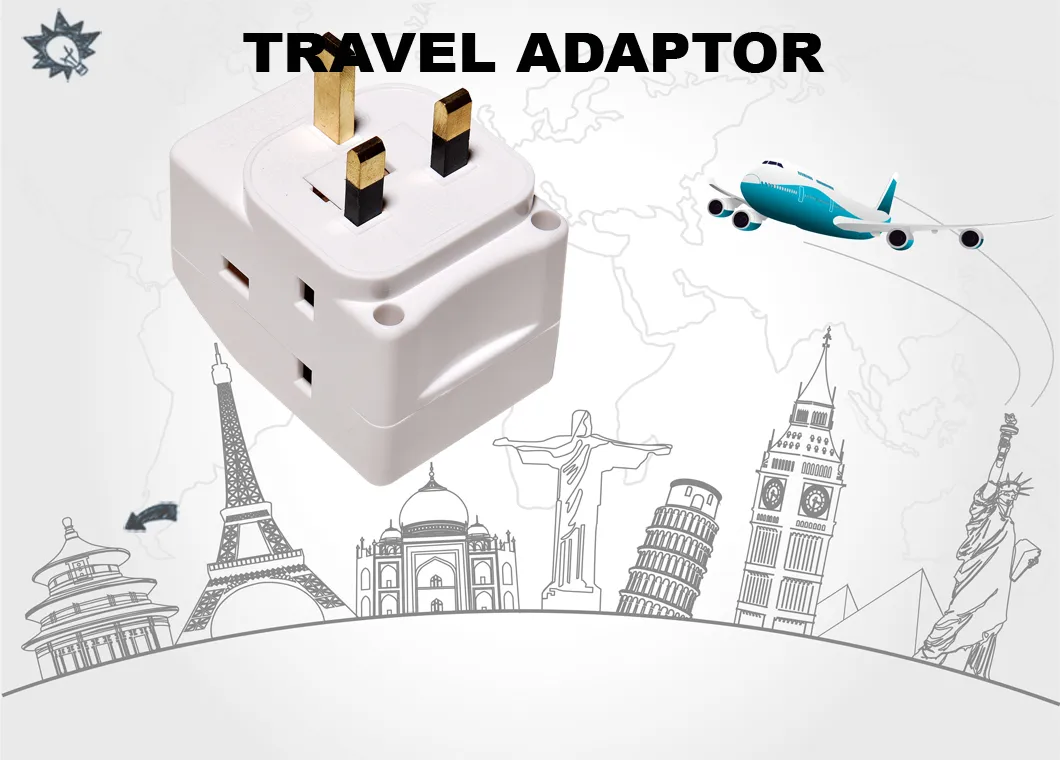 Adaptador de Plugue Multi Socket do Reino Unido para Viagens Pequeno