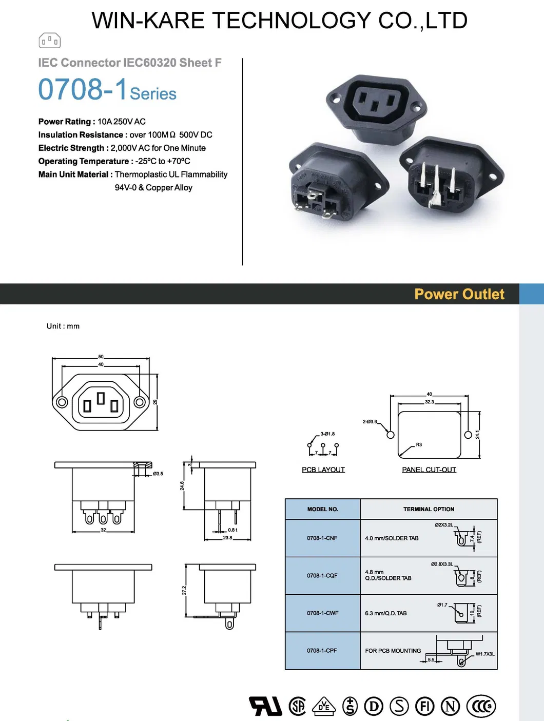 3pin 250VAC 10A IEC 60320 C13 Conector de Tomada de Energia AC IEC