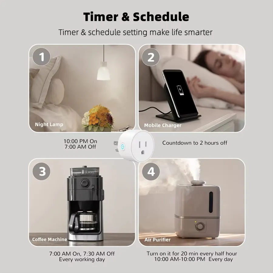 Plugue Inteligente WiFi Tuya Us Automação Soquete 15A - Controle de Voz Alexa, Ifttt Alexa, Controle em Grupo e Design Mini