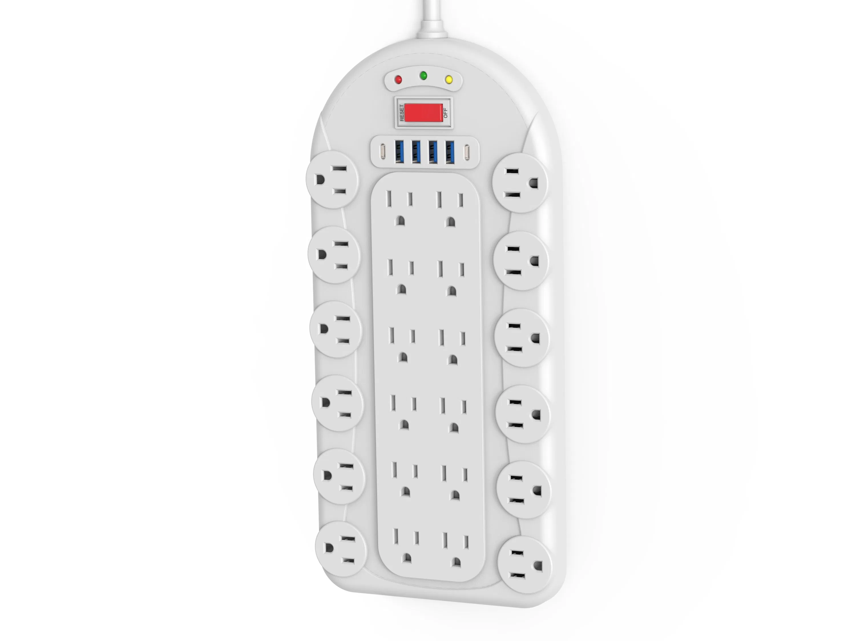 2025 O Mais Novo 24-Outlet Protetor de Surto Branco com Carregador USB Tipo C