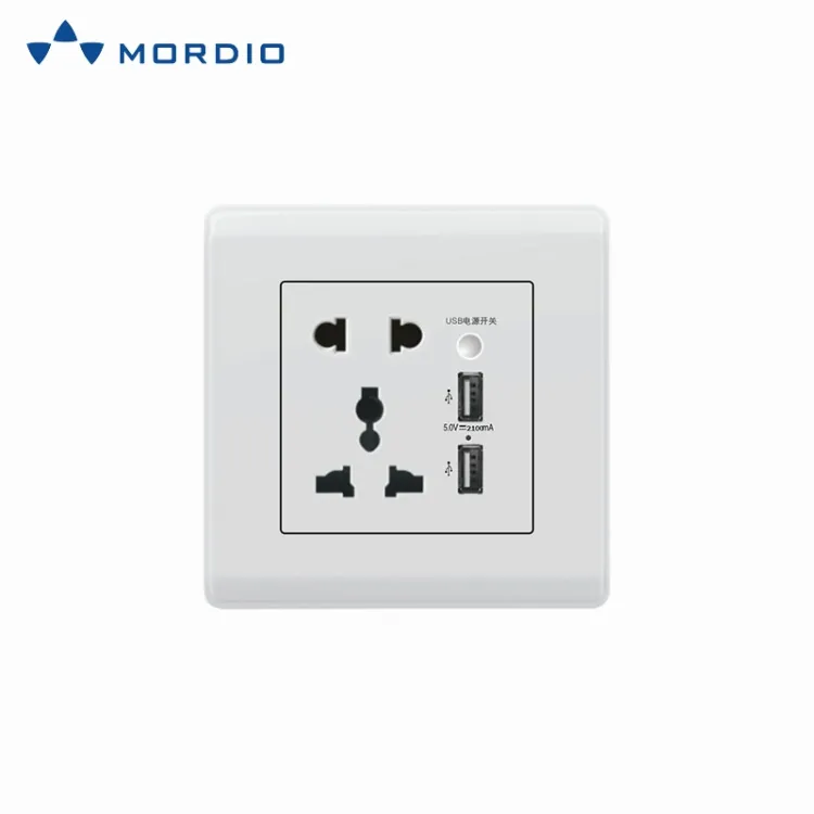 13 um Soquete de Parede Branco com Carregamento Rápido em Formato Quadrado com Duas Portas USB de Carregamento 2.1 um 5V