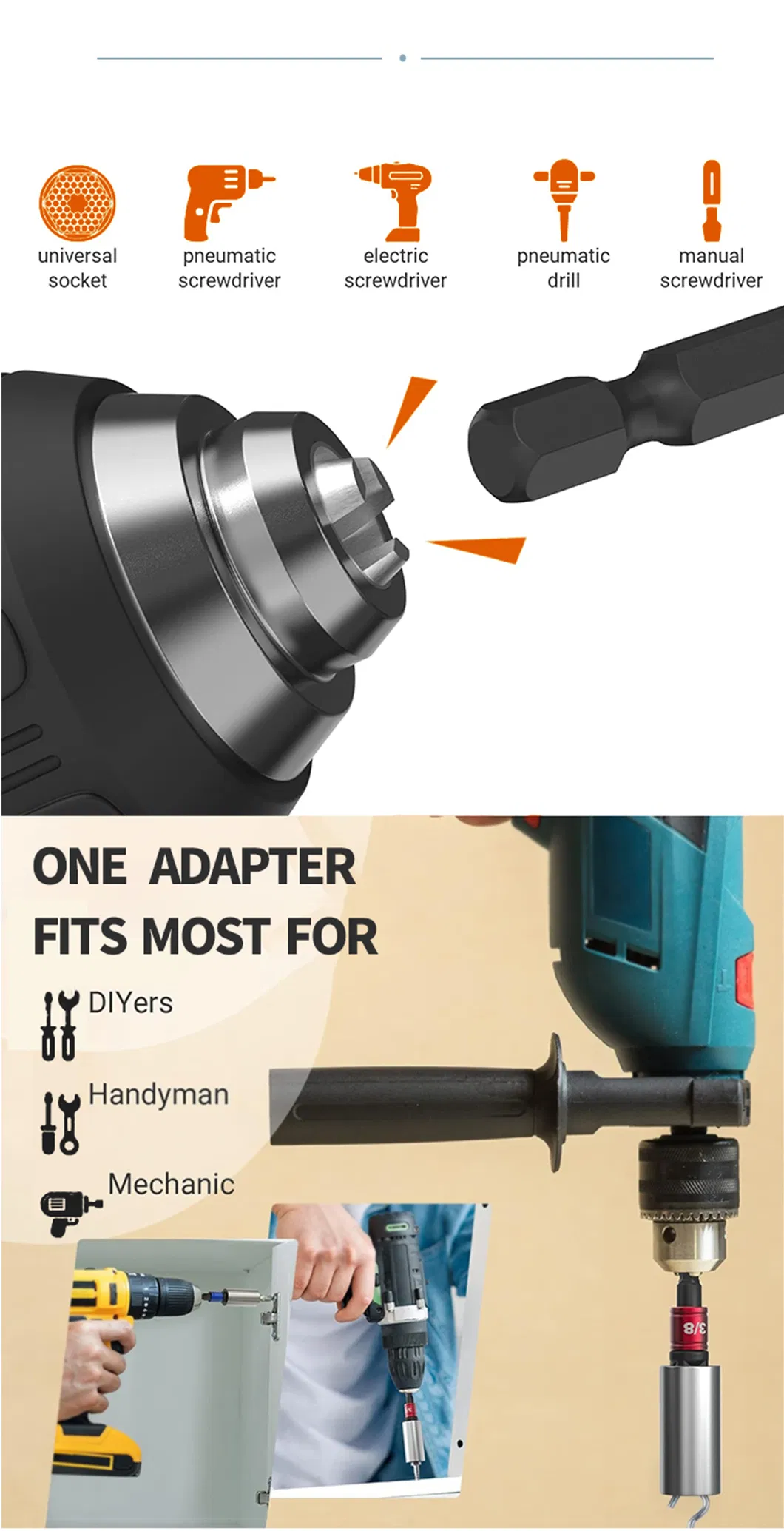 Adaptador de Soquete de Múltiplos Tamanhos para Conjunto de Bits de Chave de Impacto