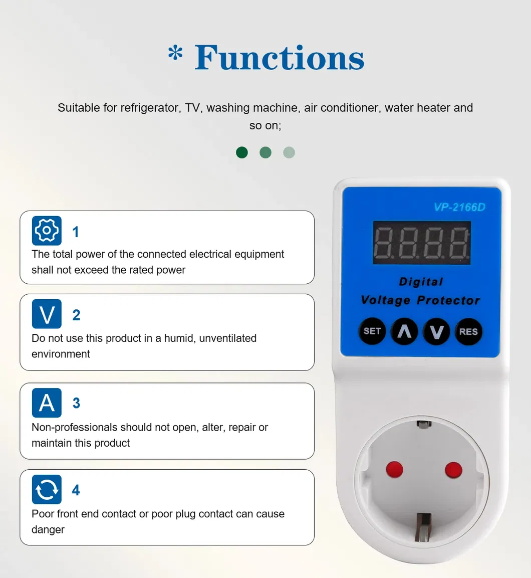 Protetor de Tensão e Corrente Automático Soquete AC 110V 220V Ajustável 16A Protetor de Surto de Energia Soquete Plugue EU