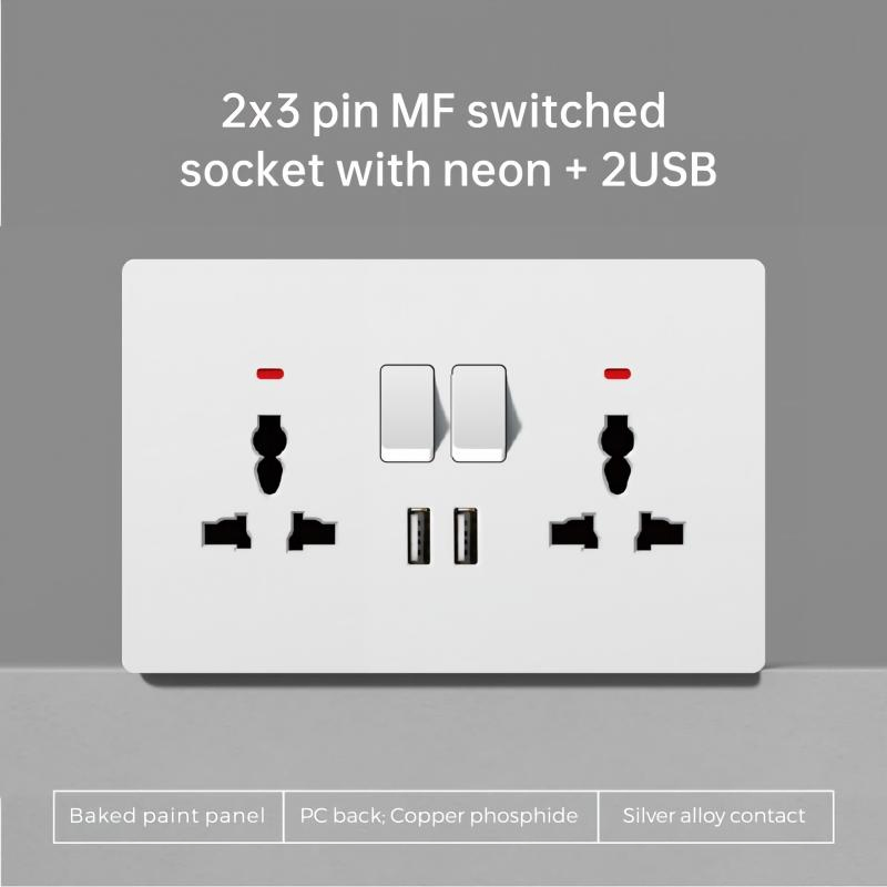 Moderno Interior Decorativo Superfície Branca Preta Brilhante 5 Buraco Tomada Multifuncional de Energia Carregamento Rápido USB Tomada de Parede Elétrica