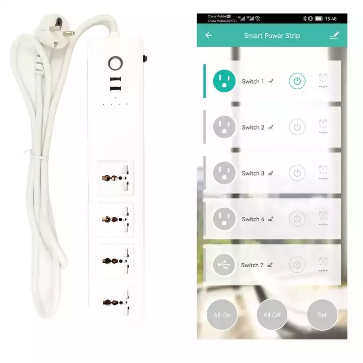 Plug de Luz LED WiFi Inteligente Abuk, Faixa de Potência WiFi para Casa Inteligente com 4 Tomadas AC e 2 Portas USB