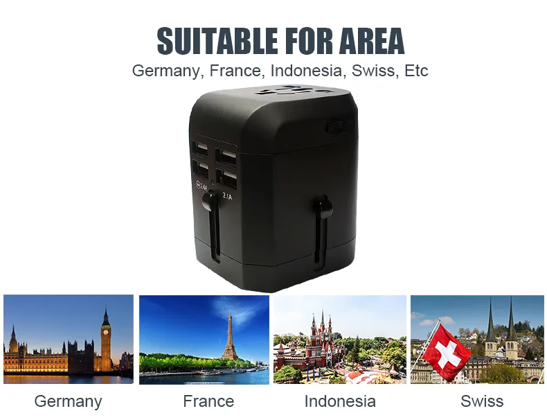 Adaptador de Viagem Universal Multi UK com 4*USB Portas de Carregamento