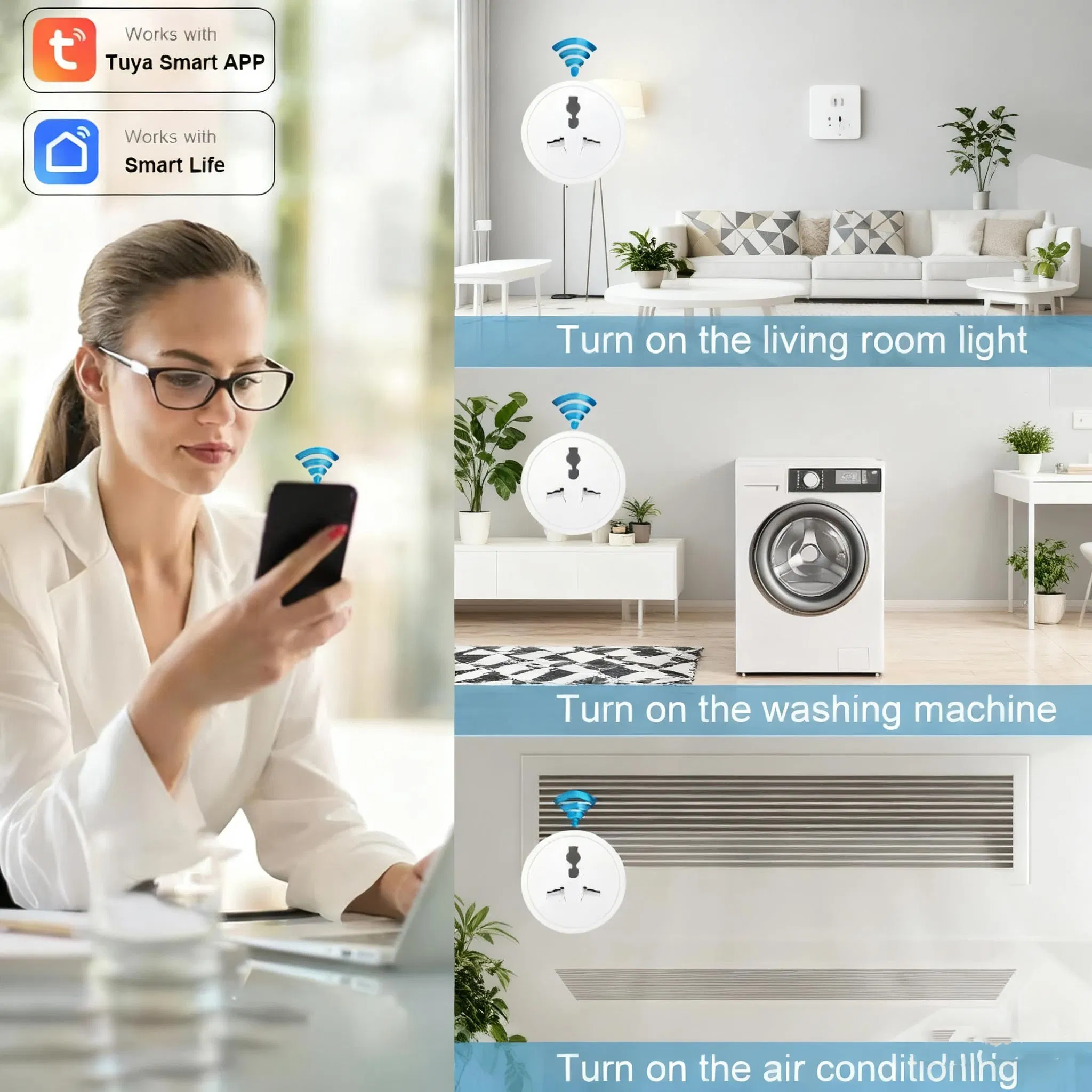 Adaptador de Plugue Inteligente Tuya Índia África do Sul para Tomada Universal Inteligente com Monitor de Energia Alexa Google, 6 Modos de Temporização, Controle em Grupo