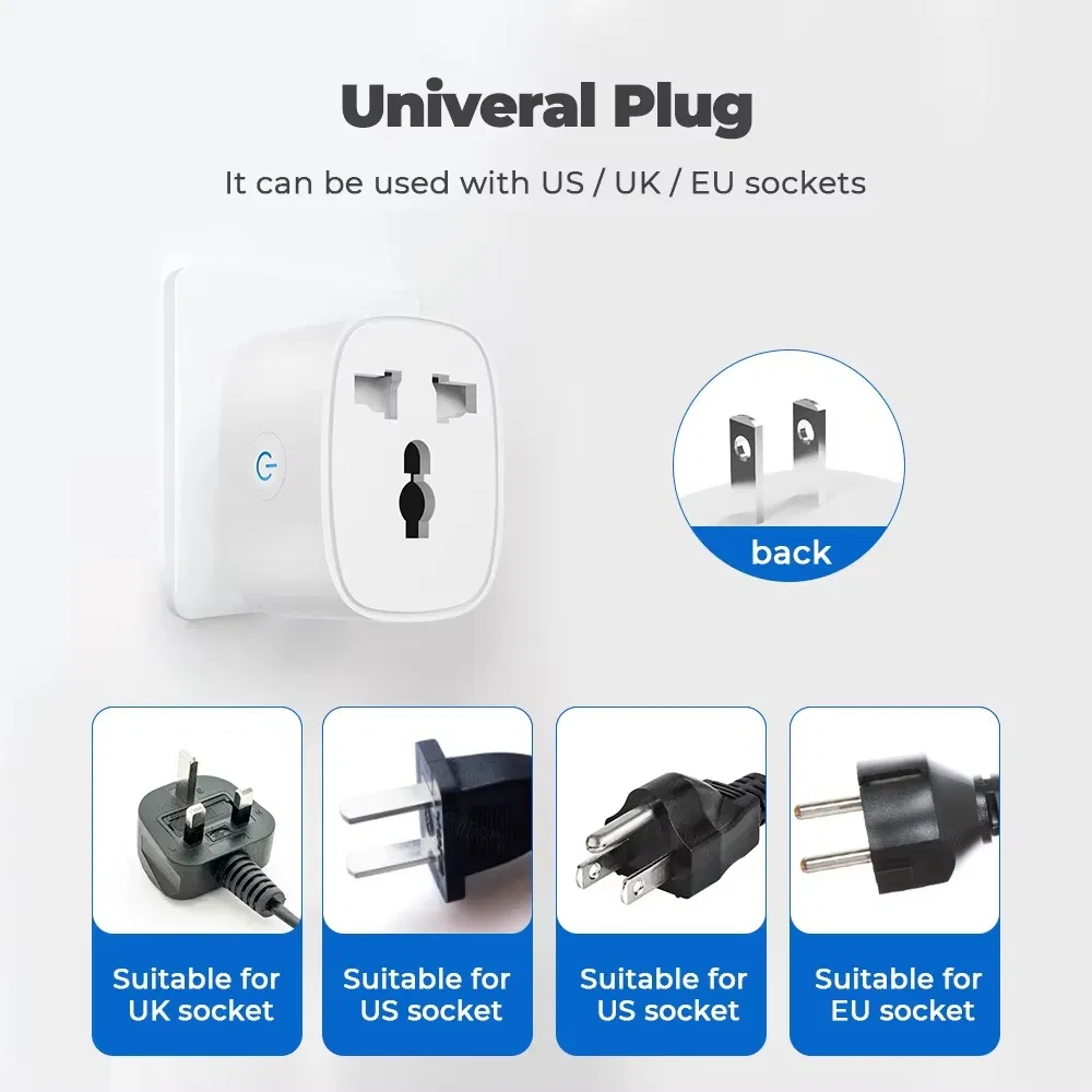 Plug Inteligente Tuya WiFi Tomada Universal com Monitoramento de Energia 16AMP Controle de Voz Alexa Produtos para Casa Inteligente