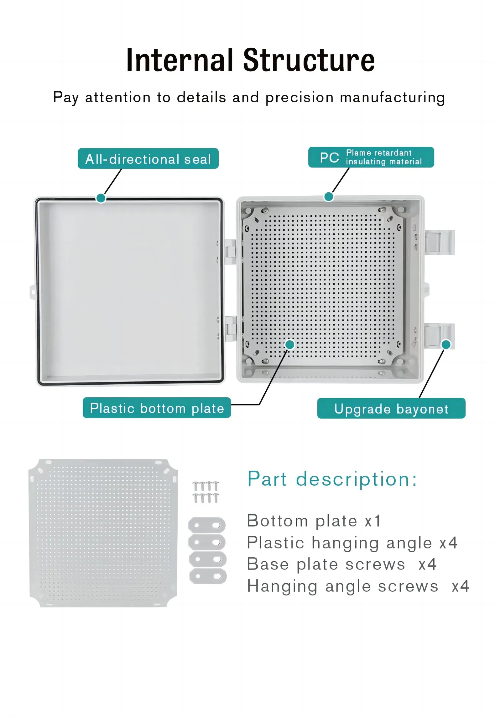 OEM IEC60529 IP66 Cabo Coaxial Elétrico para Exterior Caixa de Distribuição de Montagem Superficial