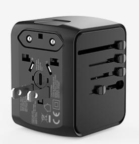 Adaptador de Saída de Energia Portátil Protetor de Plugue Conversor de Tomada Multi País 3 Adaptador USB e Tipo-C para Escritório Escola Viagem Preto