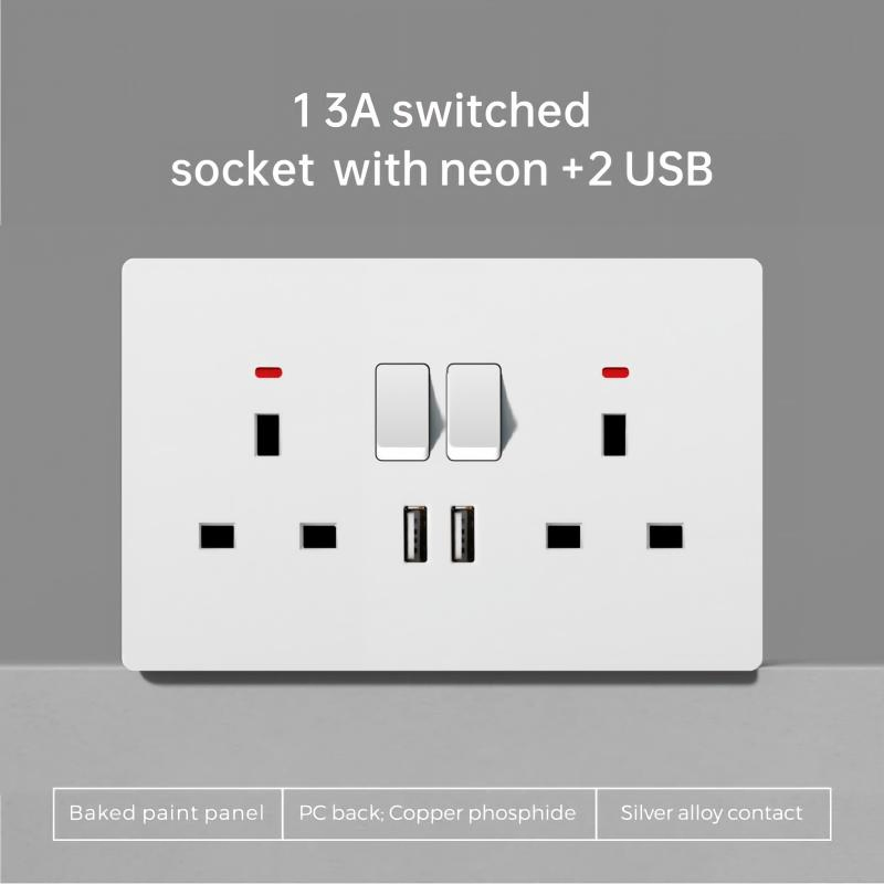 Moderno Interior Decorativo Superfície Branca Preta Brilhante 5 Buraco Tomada Multifuncional de Energia Carregamento Rápido USB Tomada de Parede Elétrica