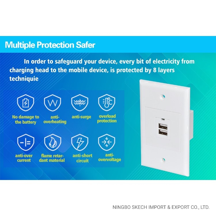 Módulo de Carregamento USB de Parede Tomada Dupla Porta Tipo-a DC5.0V /2.1A Soquete de Carregamento Rápido USB