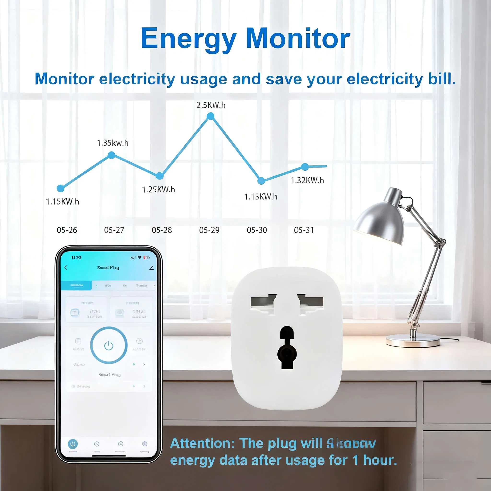 Plug Inteligente Tuya WiFi Tomada Universal com Monitoramento de Energia 16AMP Controle de Voz Alexa Produtos para Casa Inteligente
