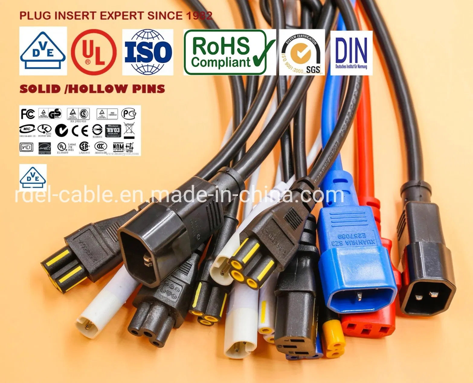 Cor Azul 220V Aprovação VDE IEC C19 C20 para C13 C14 Conector