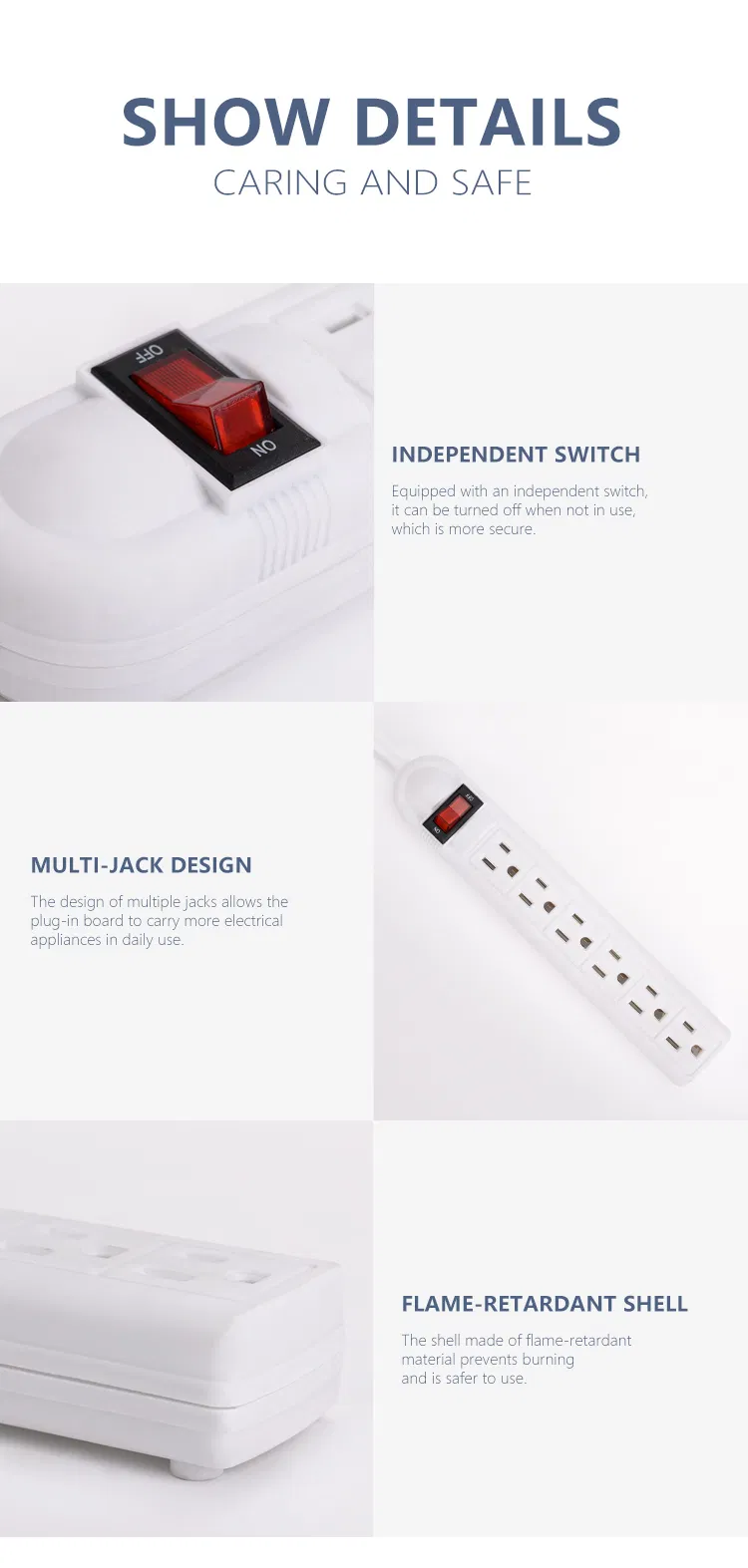Protetor de Surto Americano 6 Tomada AC com Portas de Carregamento USB Extensão Personalizada de Filtro de Linha