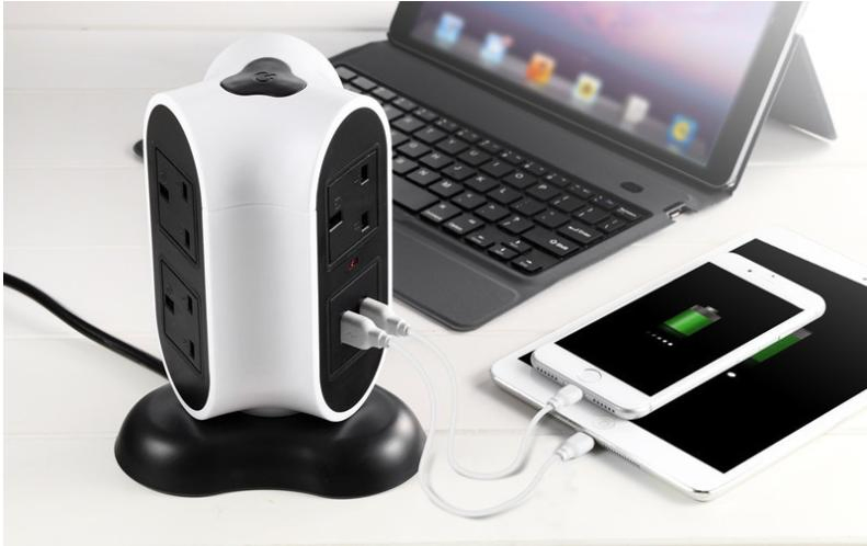 Protetor de Surto, 5 Tomadas AC 2 Portas USB, 9.8FT Cabo, Aterramento, Múltiplas Proteções para Casa, Escritório