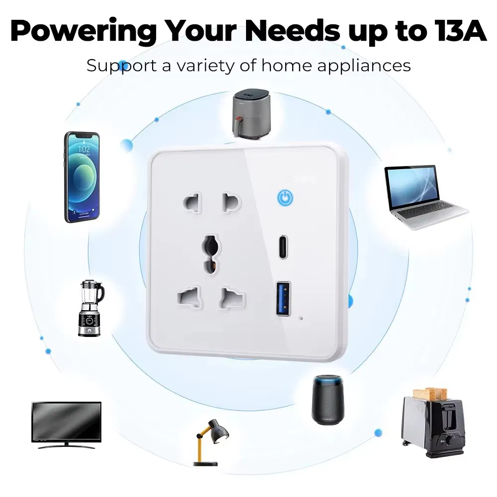 Tomada Universal Inteligente 10A Zigbee Tuya WiFi Sem Fio USB Tipo C com Alexa e Google Home Casa Inteligente