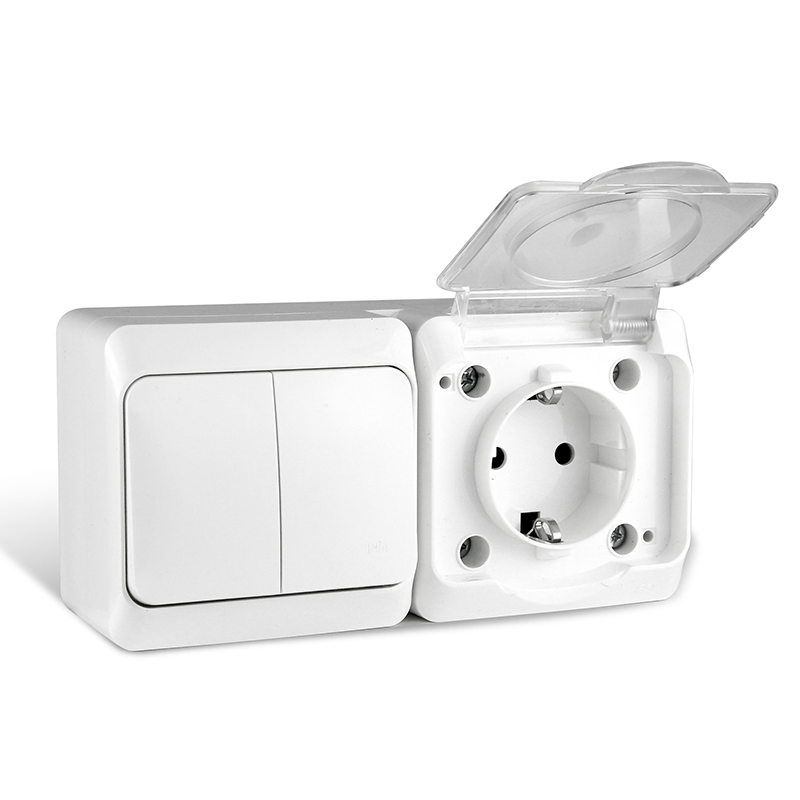 Padrão da UE IP54 Interruptor de parede elétrico com botão pressionado, montado na superfície, à prova d'água, à prova de poeira, à prova de intempéries, para uso externo, material PC