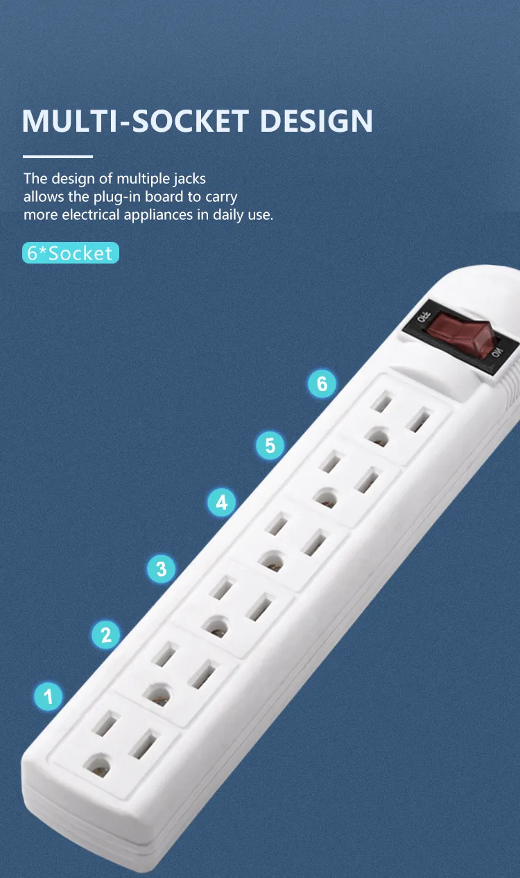 Protetor de Surto Americano 6 Tomada AC com Portas de Carregamento USB Extensão Personalizada de Filtro de Linha
