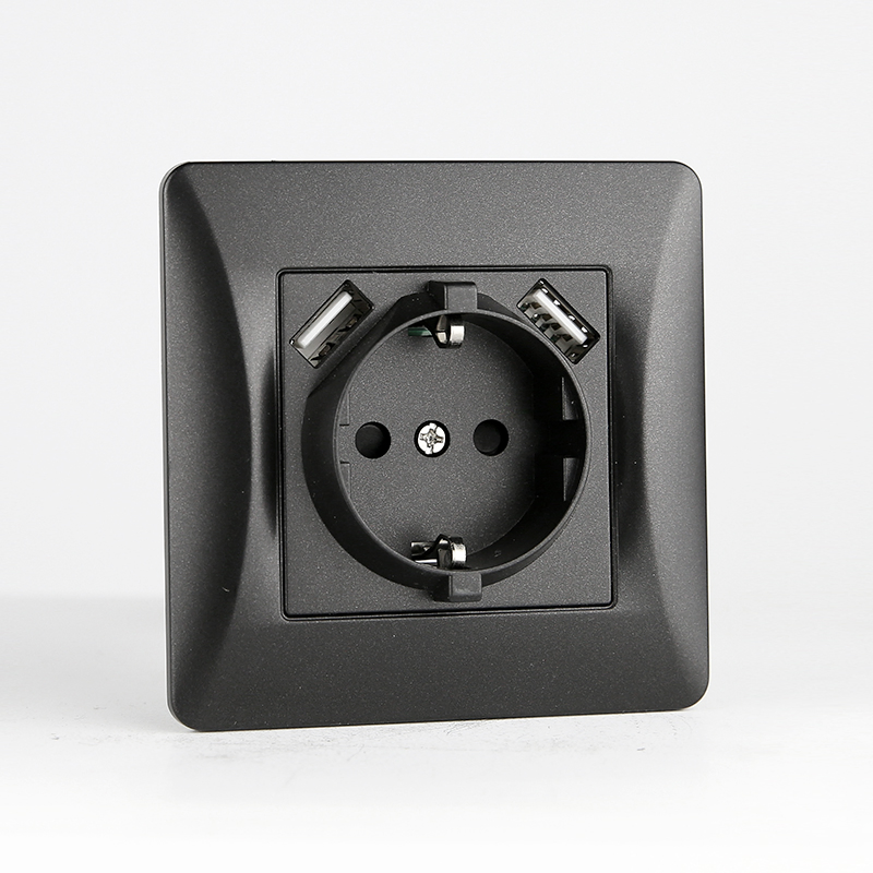 Tomada de parede com carregador USB com duas portas, tomada de carregamento tipo A, tomada de energia europeia