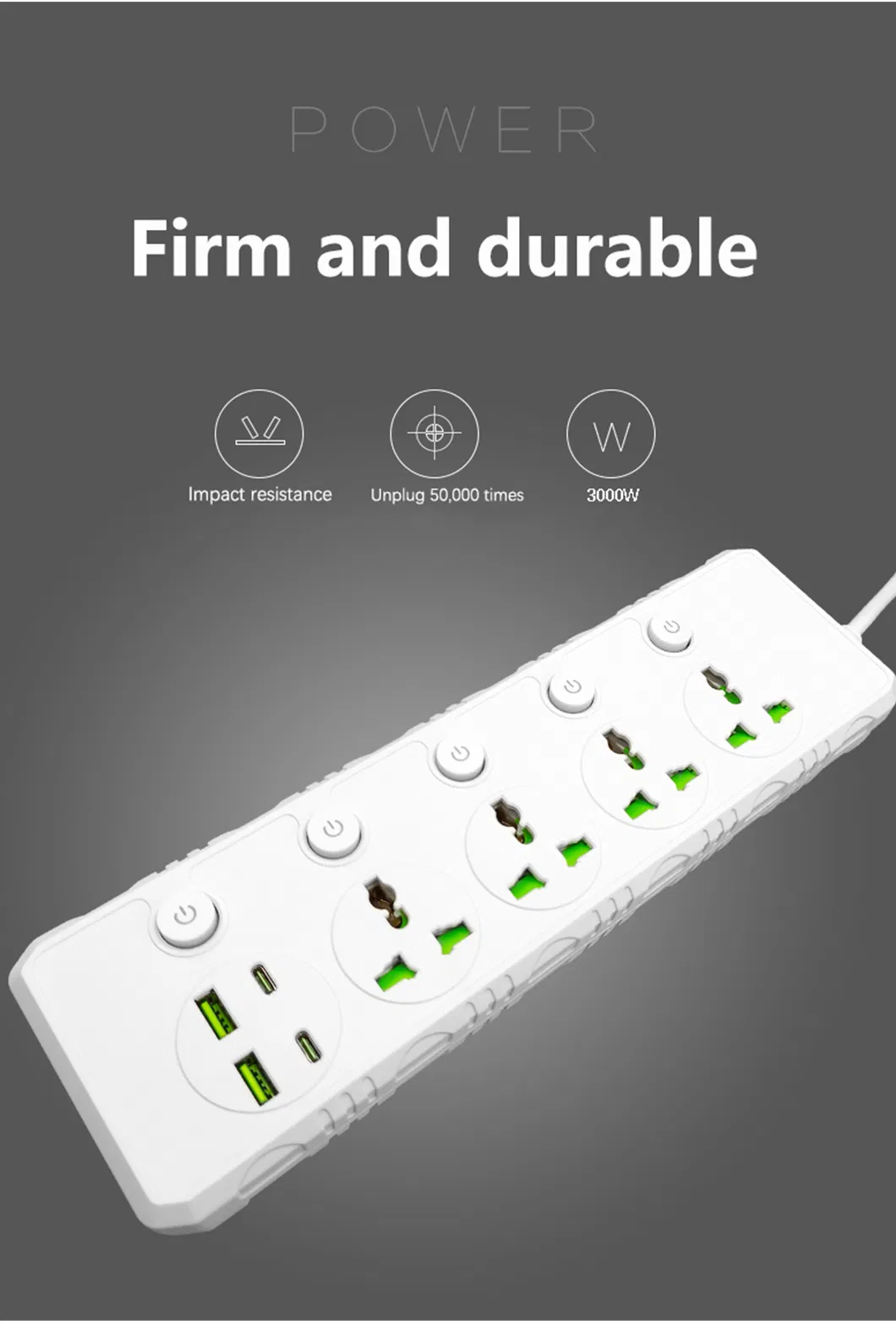 3000W Fitas de Energia Multi Plug de Alta Potência com 2 M Fio
