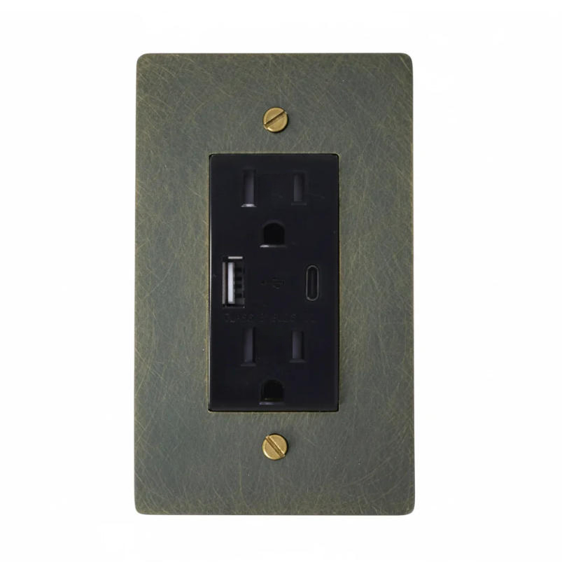 15A Tomada de parede de bronze padrão dos EUA, soquete de carregamento USB em latão sólido