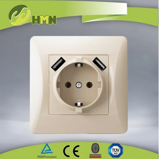 Tomada de parede com carregador USB com duas portas, tomada de carregamento tipo A, tomada de energia europeia
